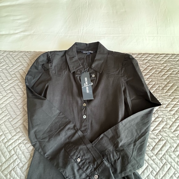 Veronica Beard Coralee Puff-Sleeve Henley Top in Black - New With Tags - Picture 5 of 5